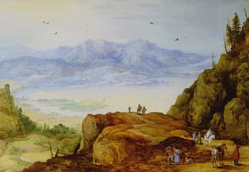Paisaje montañoso extenso con un lago